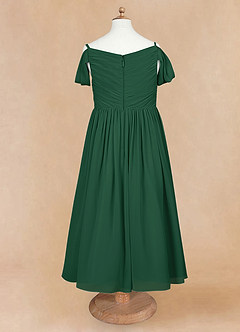 Azazie Chelle vestidos de niña de las flores Vestido de Verde Oscuro de Gasa de Corte En A con Plisado image7