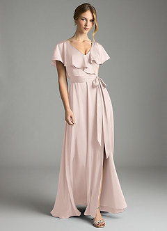 Azazie Lainey Bridesmaid Dresses Blushing Pink A-Line with Pockets Stretch Satin Dress image4
