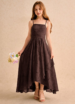Azazie Twilight Girls Formal Sukienki dla dziewczynek sypiących kwiaty Litera A Plisowana Kwiatowe wypalenie Asymetryczny Sukienka image3