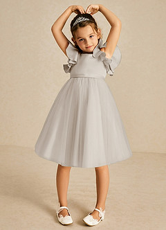 Azazie Kaeya Flower Girl Dresses Frost A-Line Bow Tulle Dress image3