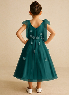 Azazie Minia Flower Girl Dresses Peacock A-Line Bow Matte Satin Dress image6