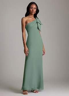 Azazie Yuanna Bridesmaid Dresses Eucalyptus Mermaid One Shoulder Chiffon Dress image4