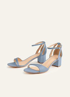 front Matching Color Matte Satin Ankle Strap Block Heels