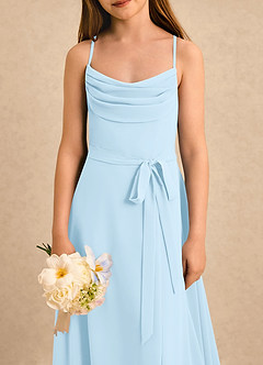 Azazie Jasslyn Girls Formal Abiti da Ragazza di Fiori Abito A-Line in Chiffon Plissettato Azzurro image5