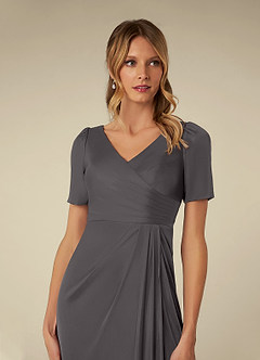 Azazie Bessie Mother of the Bride Dresses Steel Grey A-Line Pleated Mesh Dress image6