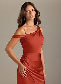 Azazie Madelyn Bridesmaid Dresses Rust Mermaid Off the Shoulder Stretch Satin Convertible Dress image6