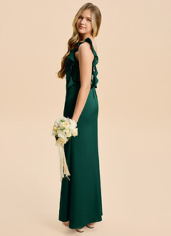 Azazie Jessamine Junior Emerald Sheath Ruched Stretch Satin Dress image3