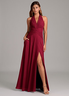 Azazie Elizabeth Final Sale Burgundy A-Line Pleated Chiffon Dress image1