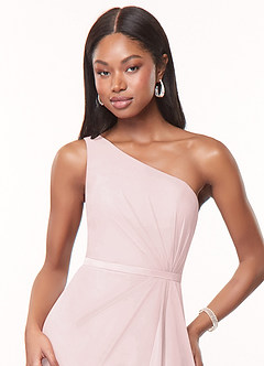 Azazie Liza Bridesmaid Dresses Blushing Pink Mermaid One Shoulder Chiffon Dress image5