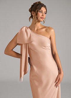 Azazie Capri Robes de demoiselle d'honneur Robe Sirène en Satin extensible Ue épaule Or Rose image5