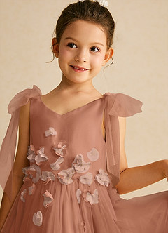 Azazie Minia Flower Girl Dresses Bronzer A-Line Bow Matte Satin Dress image4