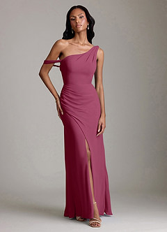 Azazie Madelyn Bridesmaid Dresses Mulberry Mermaid One Shoulder Chiffon Convertible Dress image1