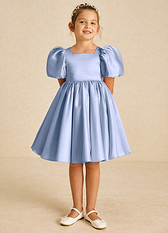 Azazie Muffin vestidos de niña de las flores Vestido de Hielo de Satin Mate de Corte En A con Con mangas image2