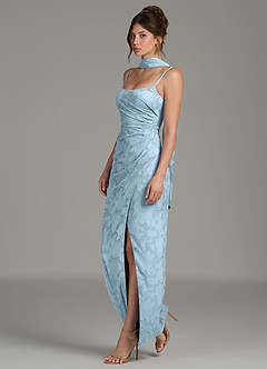Azazie Calandra Bridesmaid Dresses Sky Blue Sheath Pleated Floral Burnout Dress image3