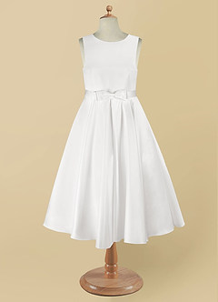 Azazie Coco Blumenmädchenkleider A-Linie Schleifen Matte Satin Kleid Weiß image8