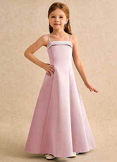 Azazie Izel Girls Formal Flower Girl Dresses Ivory Powder Pink A-Line Pleated Matte Satin Dress image5