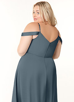 Azazie Ocean Bridesmaid Dresses Twilight A-Line V-Neck Pleated Stretch Satin Dress image11