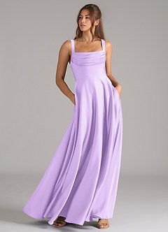 Azazie Shaude Bridesmaid Dresses Lilac A-Line Pleated Stretch Satin Dress image3