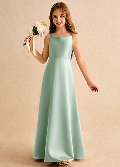 Azazie Joella Girls Formal Flower Girl Dresses Agave A-Line Pleated Matte Satin Dress image3