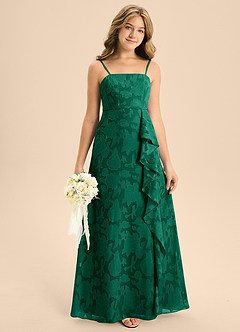 Azazie Kaylee Junior Emerald A-Line with Belt Floral Burnout Dress image3