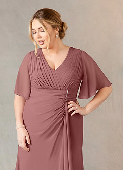Azazie Carson Kleider für die Brautmutter A-Linie V-Hals Spitze Chiffon Kleid Wüstenrose image10