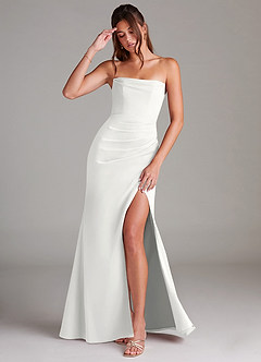 Azazie Leonis Vestidos de damas de honor Vestido de Blanco de Gasa de Corte Recto Convertible con Sin tirantes image1