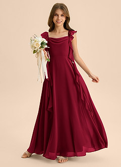 Azazie Carmin Junior Klä av A-Line i Chiffong Rynkad image5