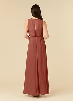 Azazie Marchioness vestidos de madre de la novia Vestido de Castaño de Gasa de Corte En A con Cuello redondo plisado image2
