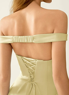 Tonietta Sorbet Citron Robe courte en satin à épaules dénudées image2