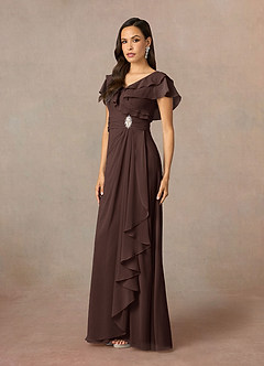 Azazie Snapdragon Mother of the Bride Dresses Ganache A-Line V-Neck Ruched Chiffon Dress image2