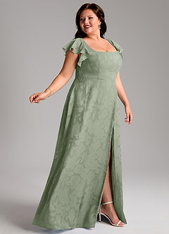 Azazie Bondi Bridesmaid Dresses Agave A-Line Side Slit Floral Burnout Dress image9