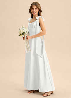 Azazie Halley Junior Linia A Ukłon Satyna elastyczna Długość podłogi Młodsza druhna Sukienka image1