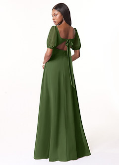 Azazie Alani Robes de demoiselle d'honneur Robe Trapèze en Mousseline de soie Encolure carrée Olive image2