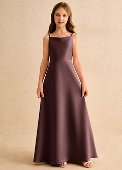 Azazie Joella Girls Formal Flower Girl Dresses Espresso A-Line Pleated Matte Satin Dress image5