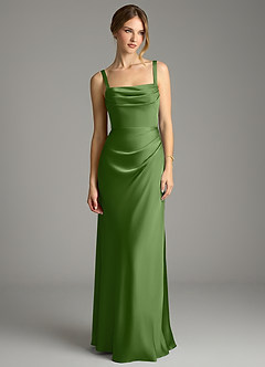 Azazie Alouette Bridesmaid Dresses Basil Mermaid Pleated Stretch Satin Dress image3
