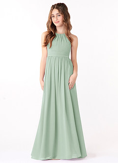 Azazie Jaylah Junior Agave A-Line Ruched Chiffon Dress image2