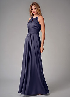 Azazie Bonnie Bridesmaid Dresses Stormy A-Line Pleated Stretch Satin Dress image3