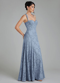 Azazie Bea Robes à essayer chez vous Robe Trapèze en Blumen-Burnout Corset Bleu Poussiéreux image7