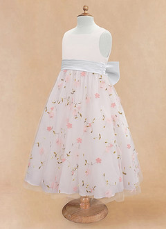 Azazie Pollie Flower Girl Dresses Blushing Pink White A-Line Bow Tulle Dress image13