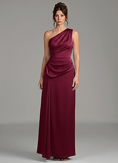Azazie Zahira Brautjungfernkleider Etui One-Shoulder Stretch-Satin Kleid Burgunderrot image3