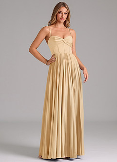 Azazie Akiko Brautjungfernkleider A-Linie Herzausschnitt Stretch-Satin Kleid Gold image3