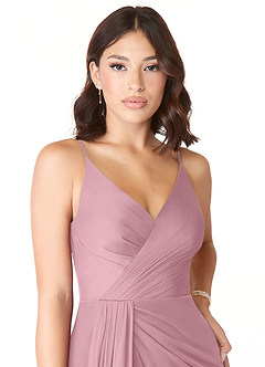 Azazie Evalin Final Sale Vintage Mauve A-Line V-Neck Pleated Mesh Dress image5