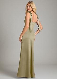 Azazie Frostine Bridesmaid Dresses Moss Green A-Line Bow Stretch Satin Dress image2