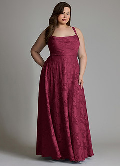 Azazie Shaude Brautjungfernkleider A-Linie Plissee Blumen-Burnout Kleid Burgunderrot image13