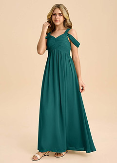 Azazie Lianne Junior Peacock A-Line Off the Shoulder Chiffon Dress image6