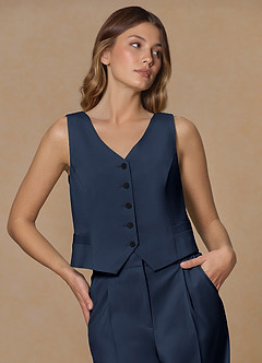 front Rowan Dark Navy Refined Weave Performance vest