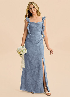 Azazie Jessamine Junior Meerjungfrau-Linie Herzausschnitt Blumen-Burnout Kleid Staubblau image1