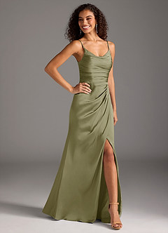 Azazie Deandra Bridesmaid Dresses Pistachio Mermaid Pleated Stretch Satin Dress image5
