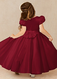 Azazie Jewel Robe Demoiselle D'honneur Fillette Robe Princesse en Mat Satiné Plissée Bourgogne image2