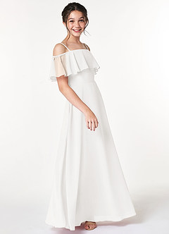 Azazie Maggie Junior White A-Line Off the Shoulder Chiffon Dress image4